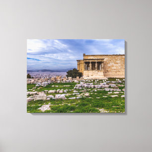 Akropolis mit bewölktem Himmel als Hintergrund, At Leinwanddruck