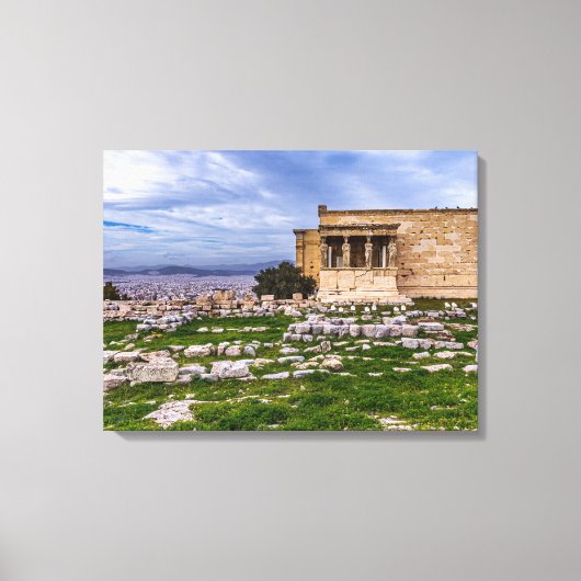 Akropolis mit bewölktem Himmel als Hintergrund, At Leinwanddruck (Vorderseite)