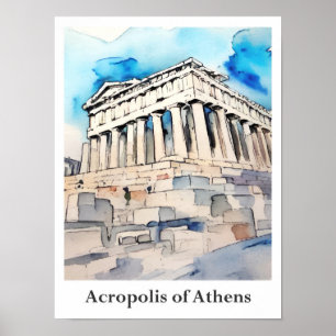 Akropolis von Athen Griechenland Aquarell Reise Poster