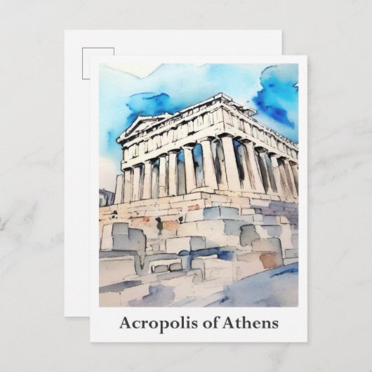 Akropolis von Athen Griechenland Wasserfarbenreise Postkarte (Vorne/Hinten)