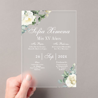 Akryl-Grün Weiß Floral-Einladung  Acryleinladungen