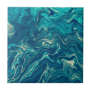 Akrylabstraktion aus blauem und weißem Marmor Fliese