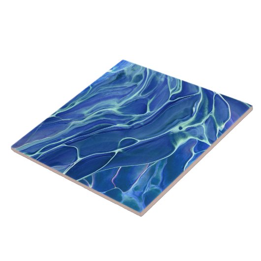 Akrylabstraktion aus blauem und weißem Marmor Fliese (Seite)