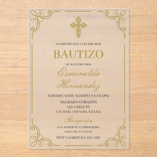 Akrylbautizo Spanische Einladung (Vorderseite)