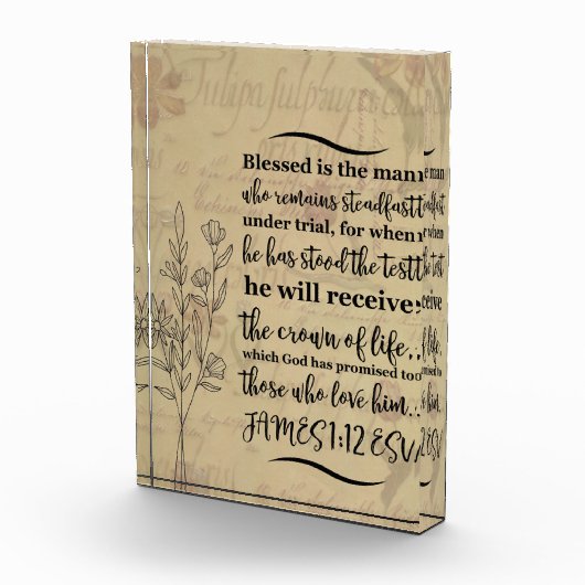 Akrylbiblische Verse Block - James 1:12 ESV (Rechts)