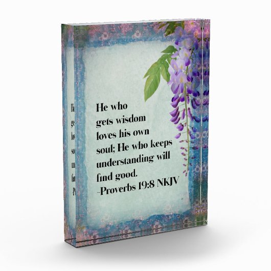 Akrylbiblischer Versenblock - Sprichwörter 19:8 Fotoblock (Links)