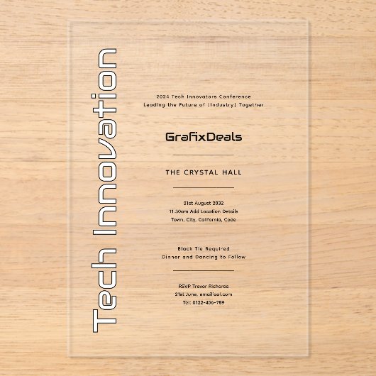 Akryles Clear Tech Innovation Unternehmensereignis Acryleinladungen (Vorderseite)