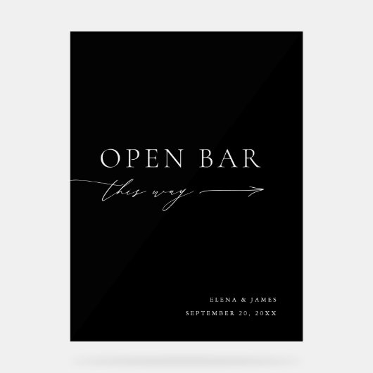 Akryles Schwarz-Weiß-Zeichen für offene Bar Acrylschild (Vorderseite)