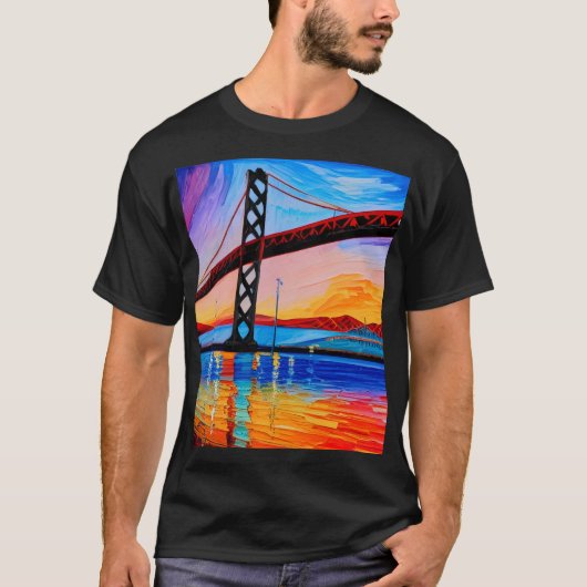 Akrylgemälde, San Francisco Bay Bridge, Sunset T-Shirt (Vorderseite)