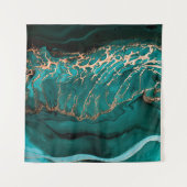 Akrylic Fluid Art. Dunkelgrüne Wellen im abstrakte Wandteppich (Vorderseite (Horizontal))