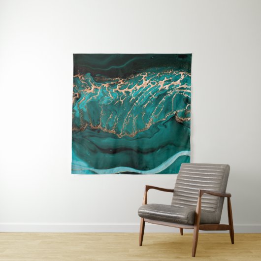 Akrylic Fluid Art. Dunkelgrüne Wellen im abstrakte Wandteppich (Beispiel (Horizontal))