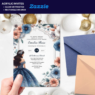 Akrylic Quinceañera Einladungen Navy Blue Dress