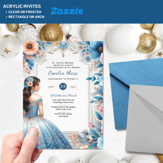 Akrylic Quinceañera Einladungen Navy Blue Dress