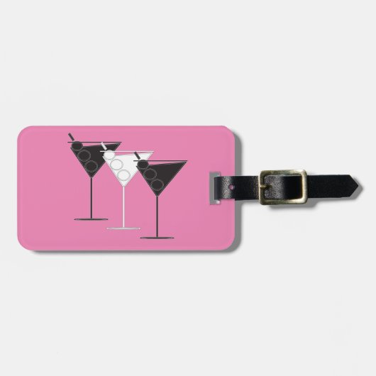 Akrylischer Gepäckanhänger - 3 Cocktails auf rosa (Vorderseite horizontal)
