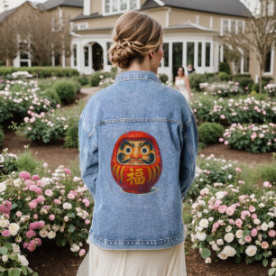 Akrylkunst der japanischen Daruma-Puppe Jeansjacke