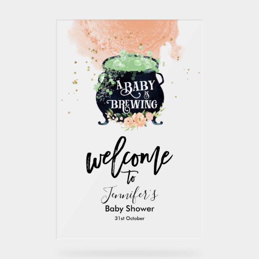 Akryllische Begrüßung | Peach Halloween Kinderdusc Acrylschild (Vorderseite)