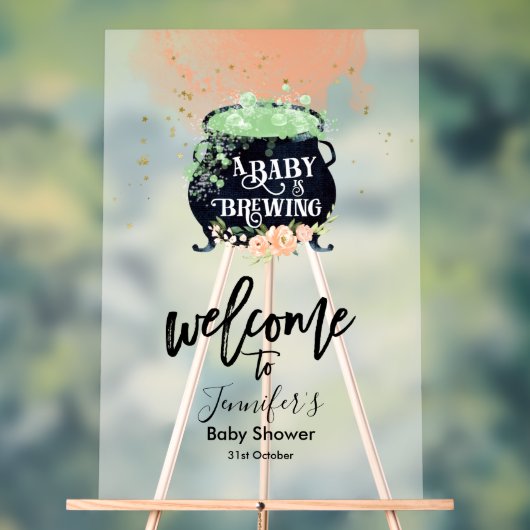 Akryllische Begrüßung | Peach Halloween Kinderdusc Acrylschild (Neutral)