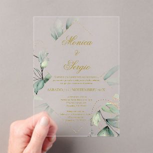 Akryllische Elegant Greenerity Wedding Spanisch Acryleinladungen