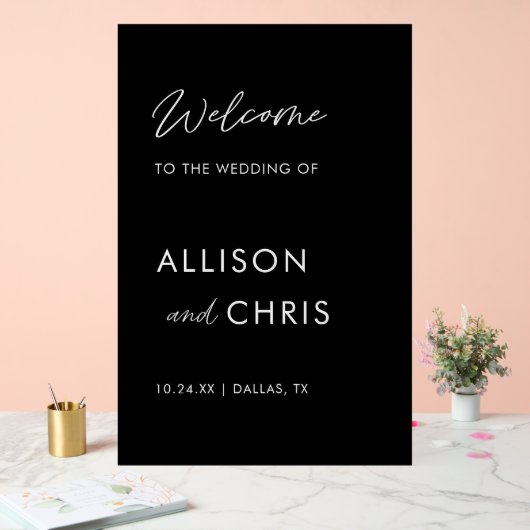 Akryllische Herzlichkeit auf der Hochzeit Schwarz Acrylschild (Hochzeit)