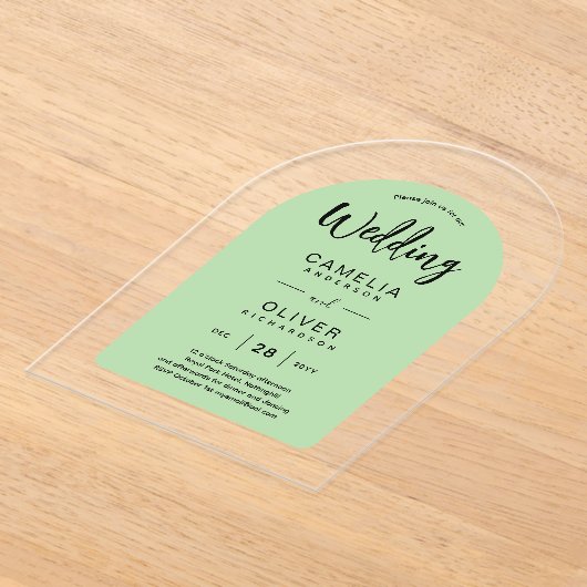 Akryllische Hochzeit in Sage Green Arch lädt zu mo Acryleinladungen (Ablage )