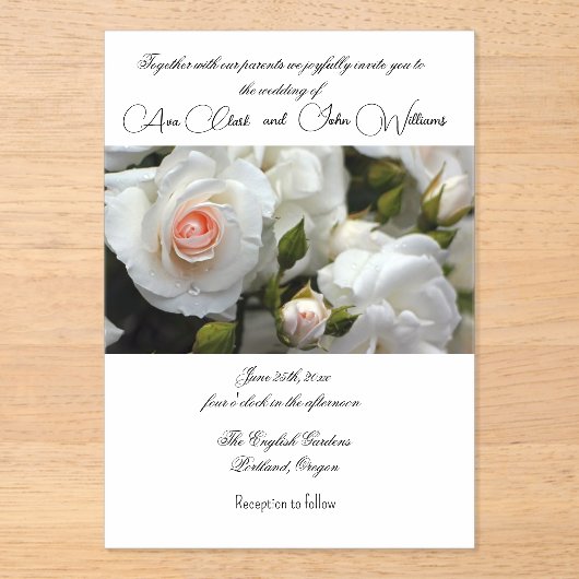 Akryllische Weißrosen-Einladung Acryleinladungen (Vorderseite)