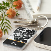 Akryllischer Schlüsselanhänger im Schwarz-Weiß-Mar (Vorderseite rechts)