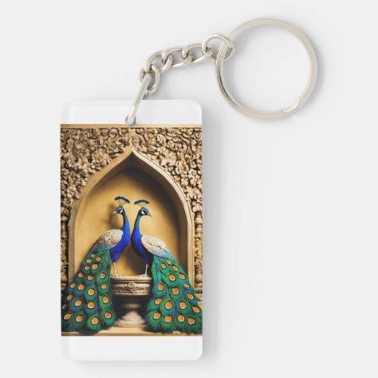 Akryllischer Schlüsselanhänger mit einem Pfauenbil (Rückseite)