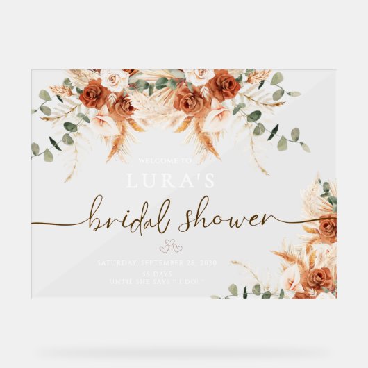 Akryllisches Boho Brautparty Begrüßungszeichen Acrylschild (Vorderseite)