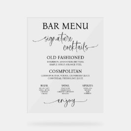 Akryllisches Menü "Bar Menu" Acrylschild