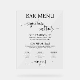 Akryllisches Menü "Bar Menu" Acrylschild