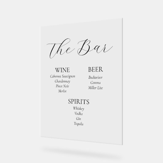 Akryllisches Menü "Bar Menu" Acrylschild (Winkel)