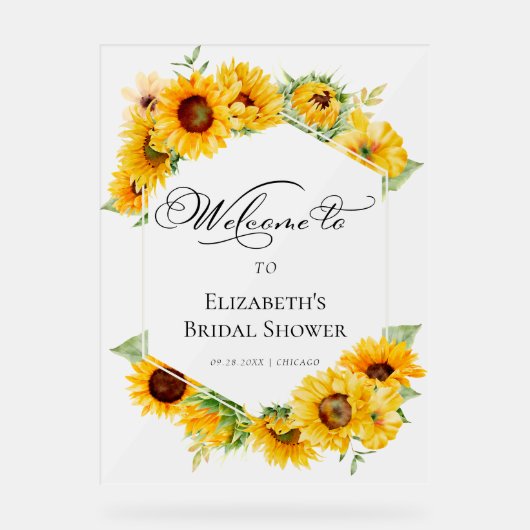 Akryllisches Sonnenblumenmotiv - Begrüßungszeichen Acrylschild (Vorderseite)