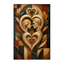 Akrylplakat 'Carved Hearts Lovers Portrait'
