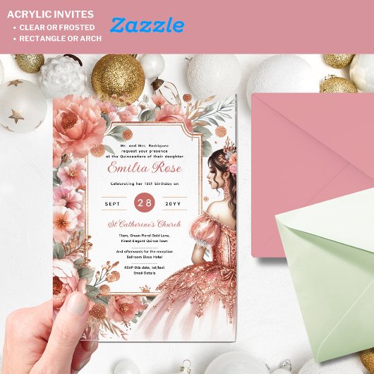 Akrylquinceañera Einladung - Rose Dusty