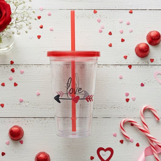 Akryltumbler mit weißem Straw Valentinstag Acryltrinkbecher