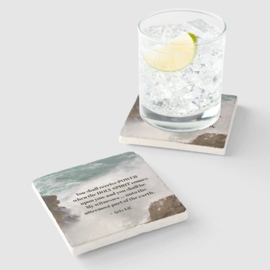 Akt 1:8 Sie erhalten POWER Bibelverse Steinuntersetzer (Seitenansicht)