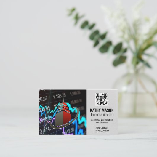 Aktienkurs | Sky Scraper | QR-Code Visitenkarte (Stehend Vorderseite)