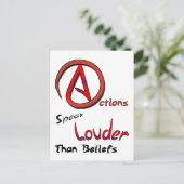 Aktionen sprechen lauter als Glaube, Atheistisches Postkarte (Stehend Vorderseite)