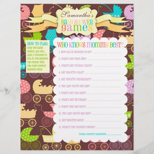 Aktionsblatt "Baby Shower Games" (Vorderseite)