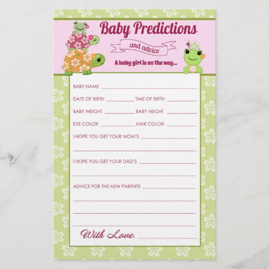 Aktionsbogen "Girl Frog Baby Shower Predictions" Flyer (Vorne)