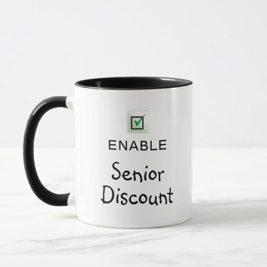 Aktivieren Sie Lustiger Seniorenrabatt-Zitat-Kaffe Tasse (Links)