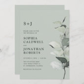 Aktualisierte Eukalyptus QR Code-Sage Monogram Wed Einladung (Vorne/Hinten)