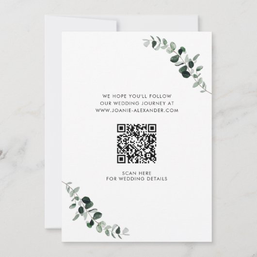 Aktualisierter QR Code Eukalyptus Greenery Gold Save The Date (Rückseite)