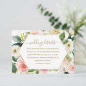 Aktuelle Blush Gold Floral Wedding Details Card RSVP Karte (Stehend Vorderseite)
