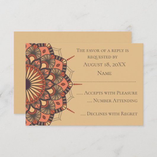 Aktuelle braune Peach Mandala RSVP Karten (Vorne/Hinten)