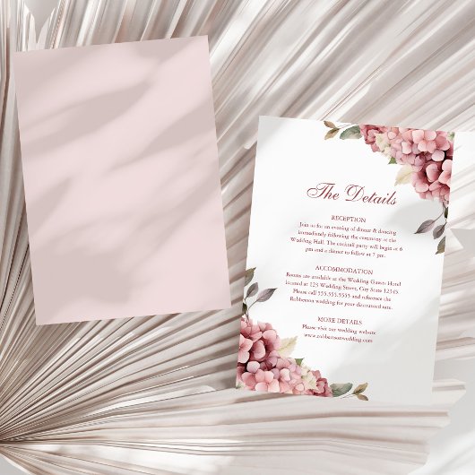 Aktuelle Dusty Rose Hydrangea Wedding Details Card Einladung