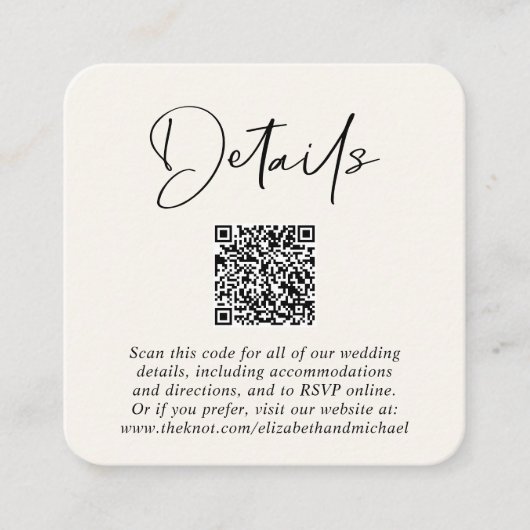 Aktuelle QR Code Cream Wedding Details Begleitkarte (Vorderseite)