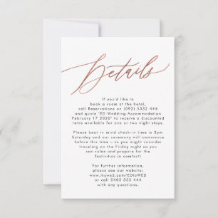 Aktuelle Rose Gold Calligraphy Wedding Details Car RSVP Karte