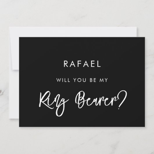 Aktuelle schwarze Ring Bearer-Karte Einladung (Vorderseite)