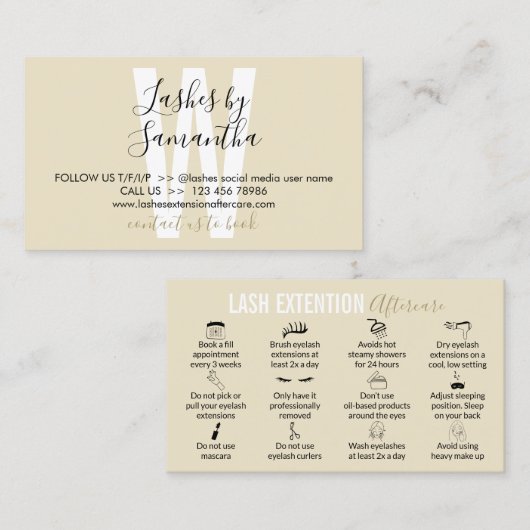 Aktuelle Tipps und Hinweise zur Lash Aftercare-Tec Visitenkarte (Vorne/Hinten)